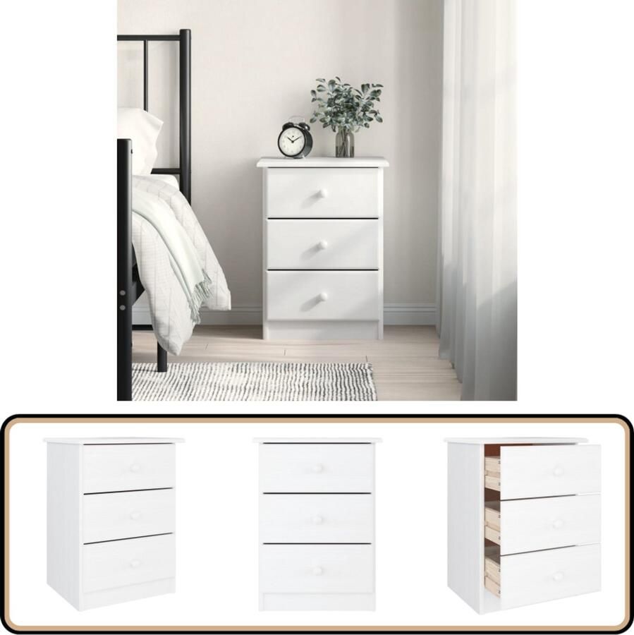 VidaXL Nachtkastje ALTA Wit Massief Grenenhout Nachtkastje Grenenhouten Nachtkastje Houten Nachtkastje Wit Nachtkastje Vintage Nachtkastje
