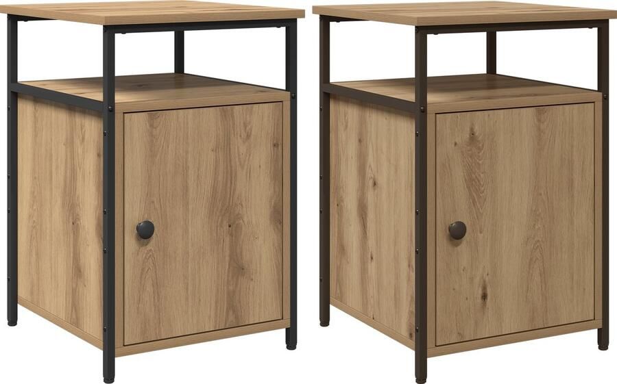 VidaXL Nachtkastje 2 pcs artisanaal eikenkleurig Bewerkt hout