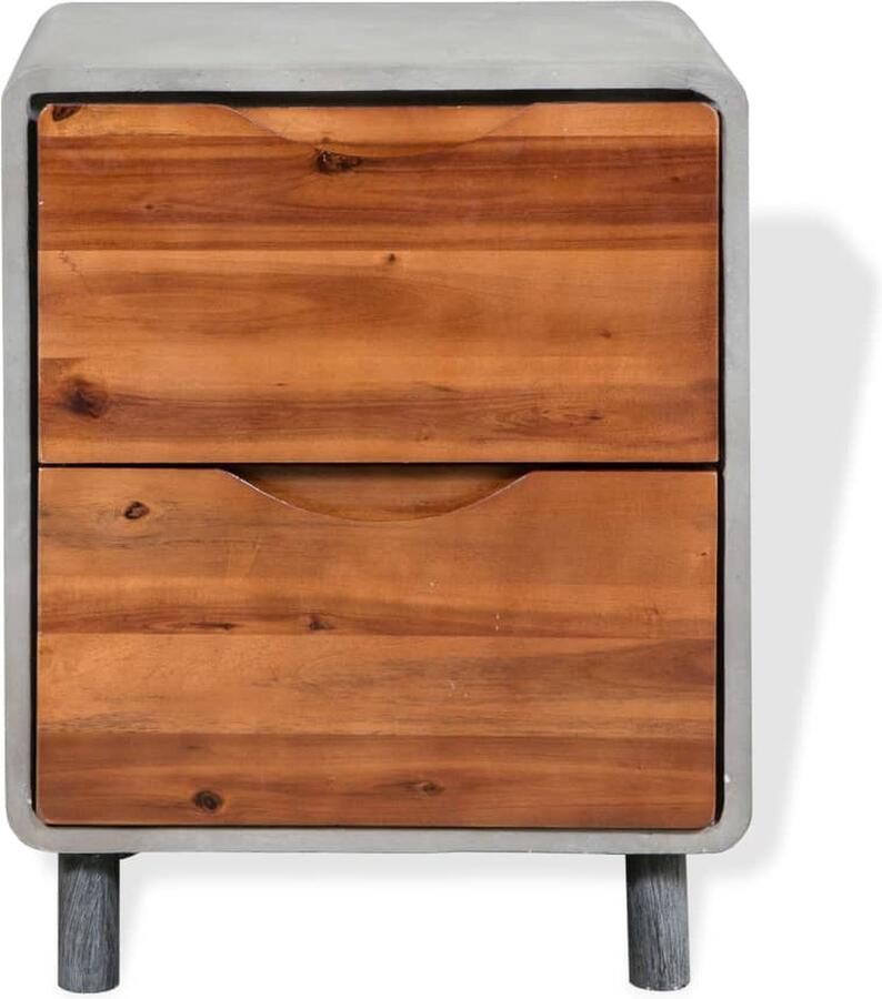 The Living Store Nachtkastje Industrieel Betonnen frame Massief acaciahouten lades Stalen poten 40x30x50 cm Nachtkastje Industrieel Nachttafel Beton Tafel Houten Lade Staal Poten - Foto 2