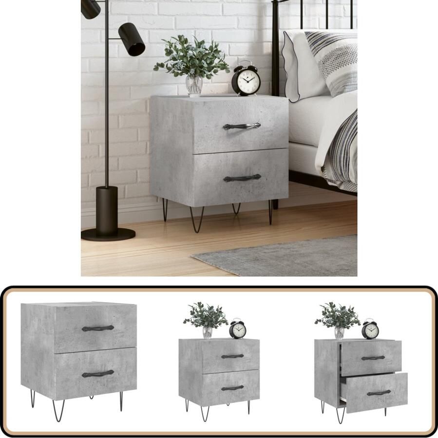 VidaXL Nachtkastje Betongrijs 40x35x47 5 cm Nachtkastje Kast Beton Grijs Modern Industrieel Houten Meubels Slaapkamers Opbergruimte