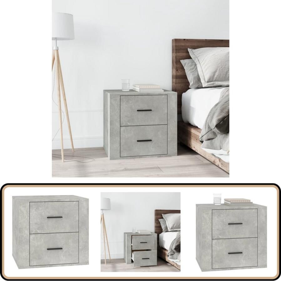 VidaXL Nachtkastje Betongrijs 50x39x47 cm Nachtkastje Kastje Beton Grijs Houten Meubels Slaapkamer Decoratie
