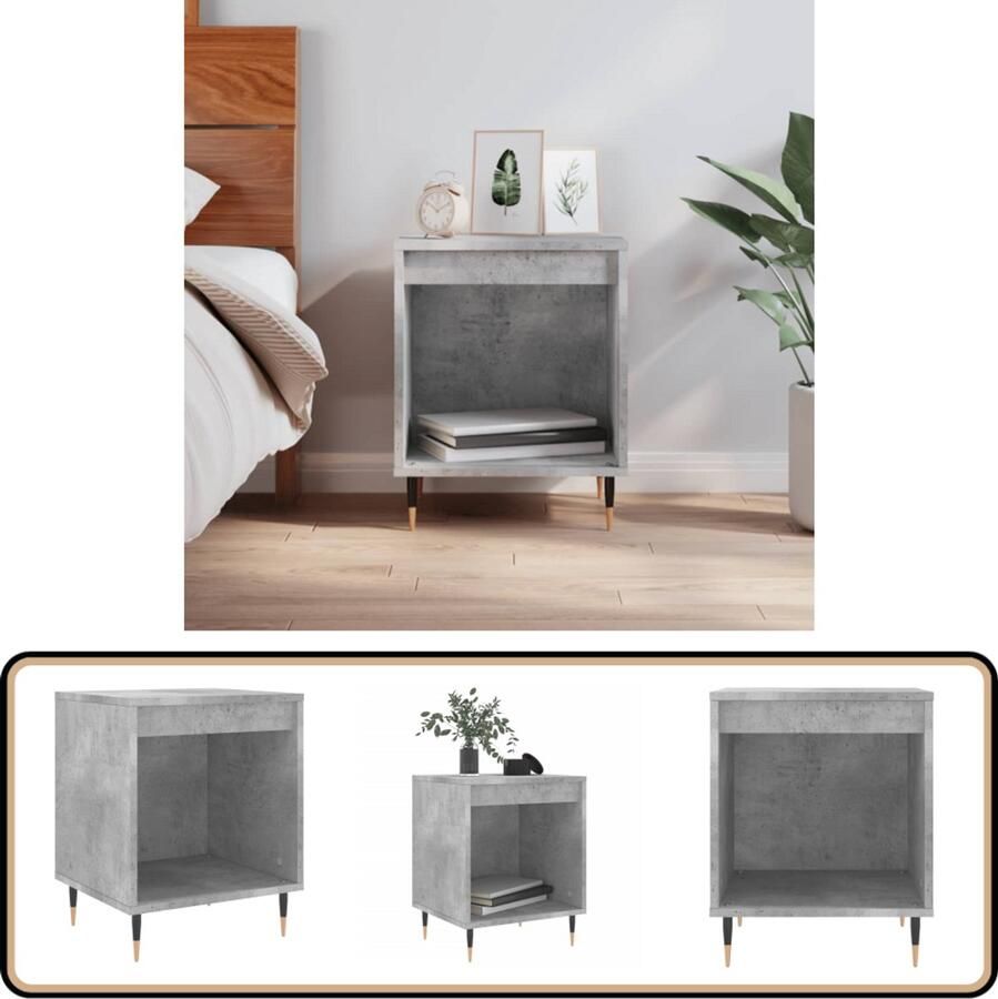VidaXL Nachtkastje Betongrijs Bewerkt hout 40x35x50 cm Nachtkastje Kastje Slaapkamermeubel Betonlook Houten Meubel
