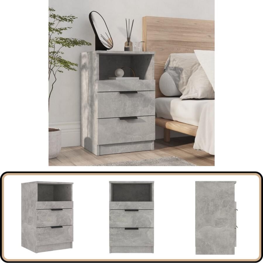VidaXL Nachtkastje Bewerkt Hout Betongrijs 40x36x65cm Nachtkastje Kast Slaapkamermeubel Betonlook Grijs