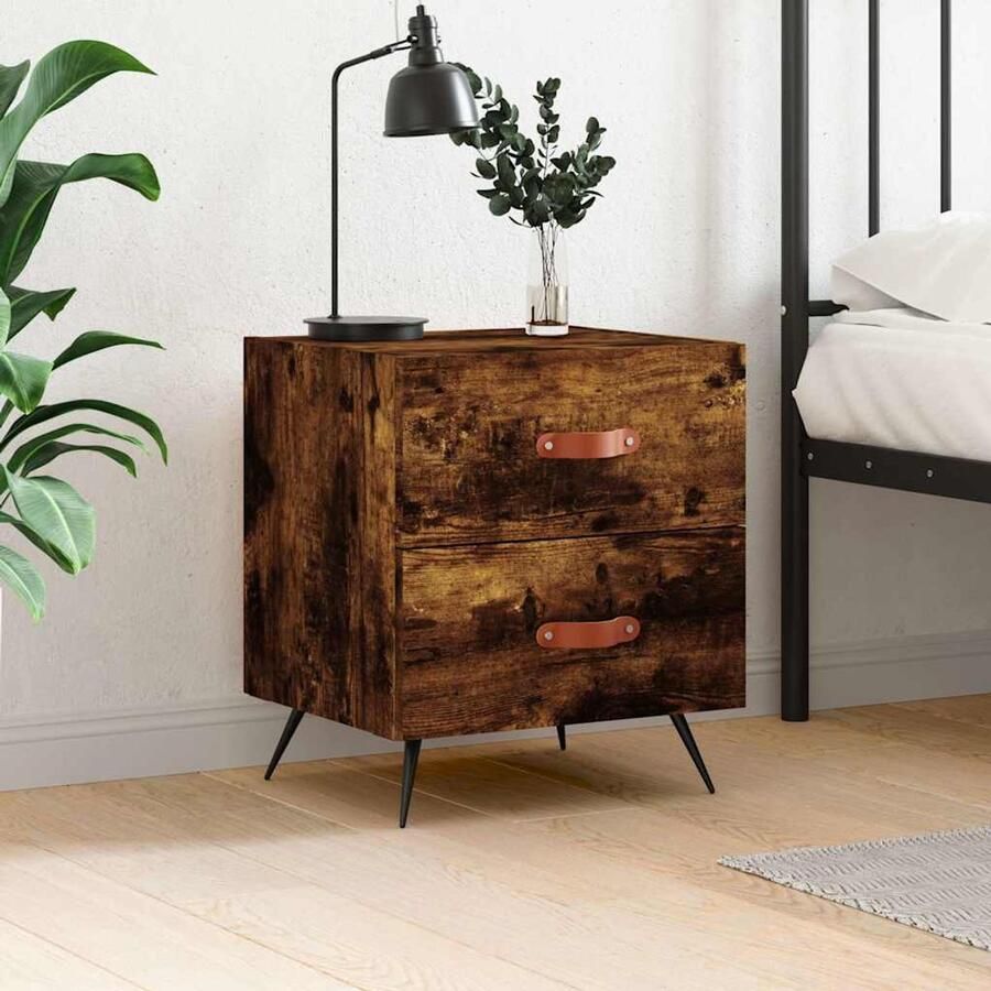 VidaXL Nachtkastje Bewerkt Hout Gerookt Eiken 40x35x47 5 cm Nachtkastje Kast Bijzettafel Houten Meubels Bruine Meubelen