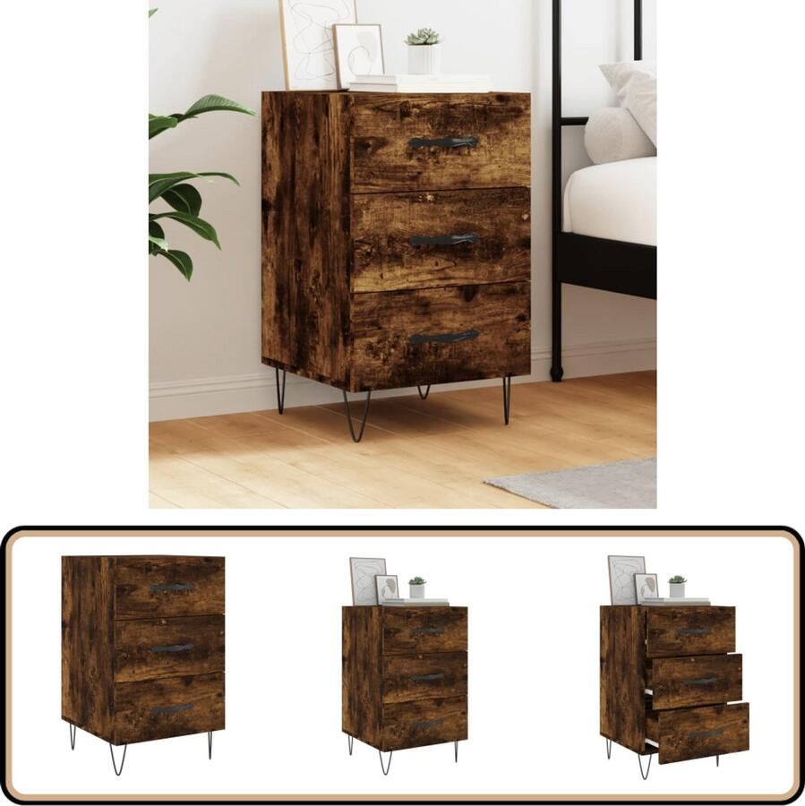 VidaXL Nachtkastje Bewerkt Hout Gerookt Eiken 40x40x66 cm Nachtkastje Kastje Houten Kast Bruine Kast Opbergruimte Displaykast Vintage Kast Slaapkamersfeer