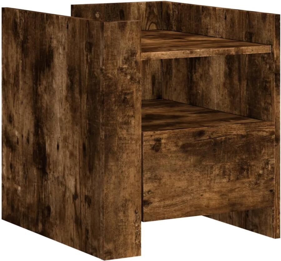 The Living Store Nachtkastje 45x50x50 cm bewerkt hout gerookt eikenkleurig Nachtkastje Kastje Houten Nachtstand Nachtkast Kamermeubilair - Foto 2