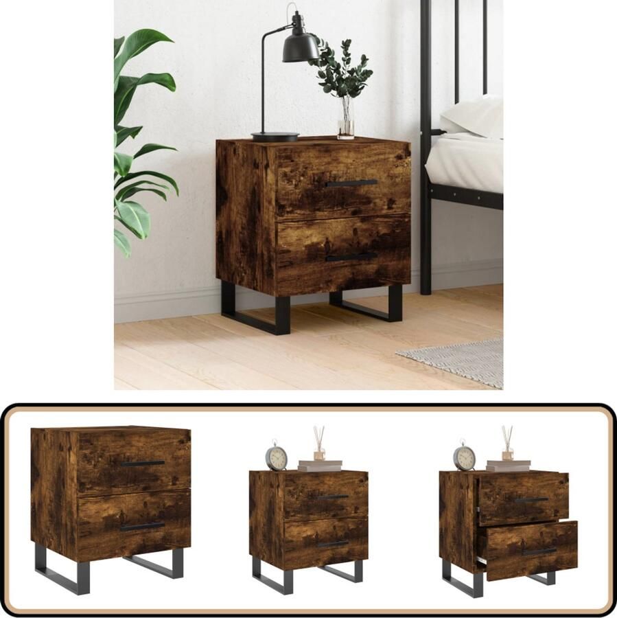 VidaXL Nachtkastje Bewerkt Hout Gerookt Eiken Nachtkastje Kast Meubilair Slaapkamermeubelen Bruine Kast