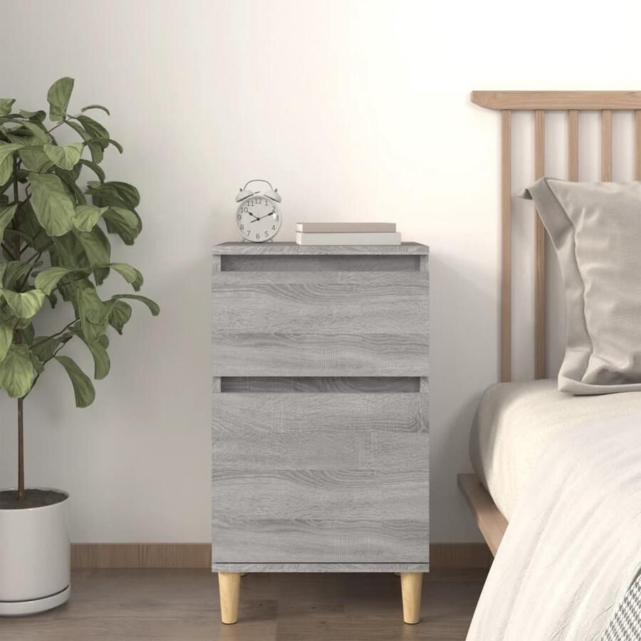 VidaXL Nachtkastje Bewerkt Hout Grijs Sonoma Eiken Nachtkastje Slaapkamermeubel Houten Meubel Grijze Meubels Scandinavische Stijl Basic Meubilair Bergruimte Nachtlamp Tafeltje Sidetable Bedside Table - Foto 2