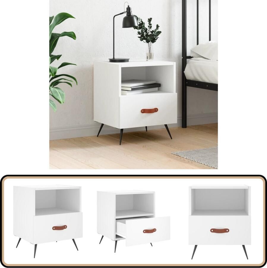 VidaXL Nachtkastje Bewerkt Hout Wit 40x35x47 5 cm Nachtkastje Kastje Slaapkamermeubel Houten Meubels Witte Meubelen