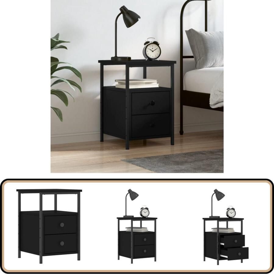 VidaXL Nachtkastje Bewerkt hout Zwart 34x35 5x50 cm Nachtkastje Industrieel Design Kast Slaapkamermeubels Zwarte Kleur