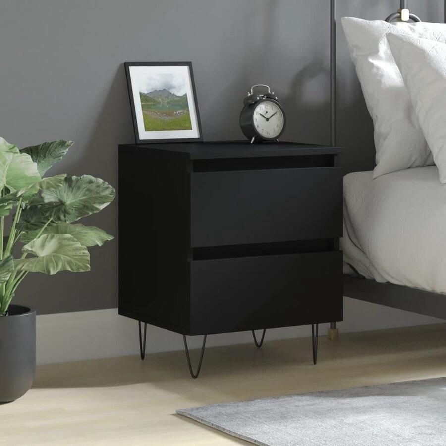 VidaXL Nachtkastje Bewerkt hout Zwart 40x35x50 cm Nachtkastje Kastje Slaapkamervloerisolator Houten Nachtkastje Black Nightstand Nachtkastje Zwart Badkamermeubilair - Foto 2