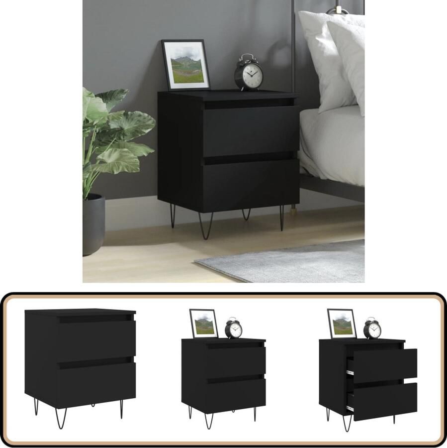 VidaXL Nachtkastje Bewerkt hout Zwart 40x35x50 cm Nachtkastje Kastje Slaapkamervloerisolator Houten Nachtkastje Black Nightstand Nachtkastje Zwart Badkamermeubilair