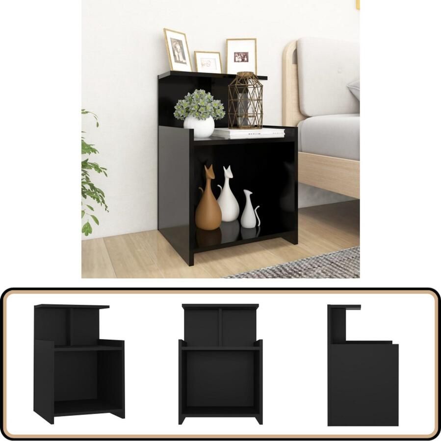 VidaXL Nachtkastje Bewerkt Hout Zwart 40x35x60 cm Nachtkastje Bijzetkast Slaapkamermeubel Houten Meubel Zwarte Meubel