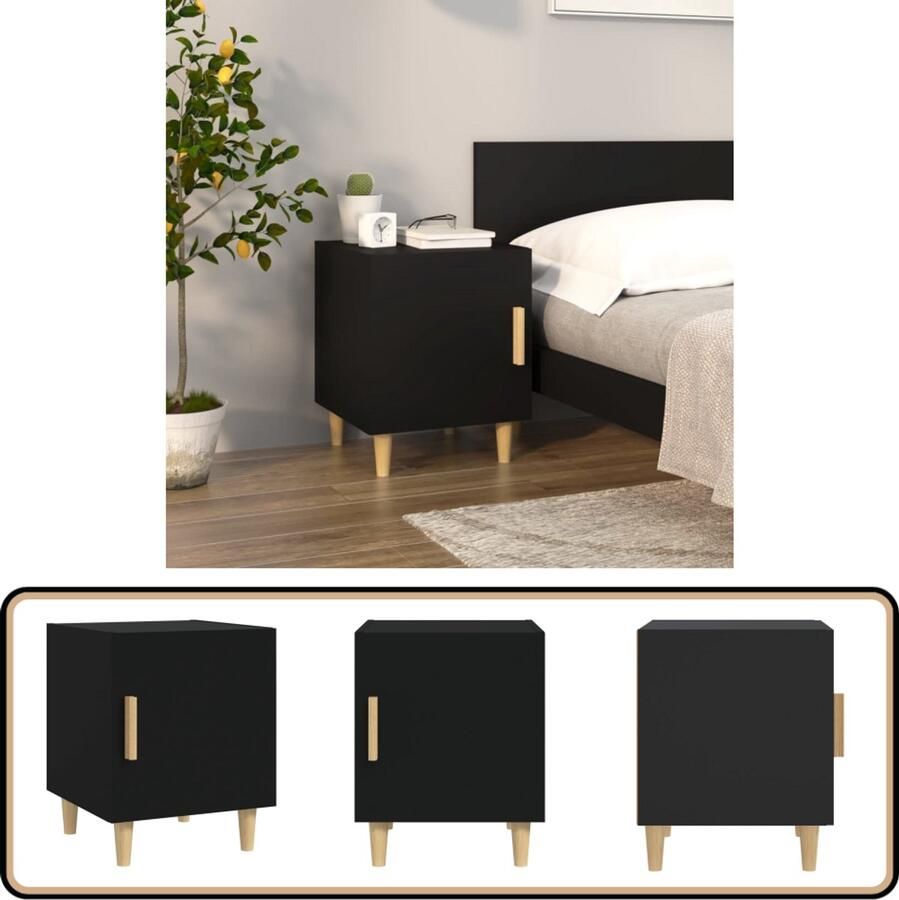 VidaXL Nachtkastje Bewerkt hout Zwart 40x40x50 cm Nachtkastje Kast Slaapkamermeubilair Houten Meubel Zwarte Kast Bewerkt Hout Sidetable Bedside Table Living Room Furniture Bedroom Furniture Home Decor