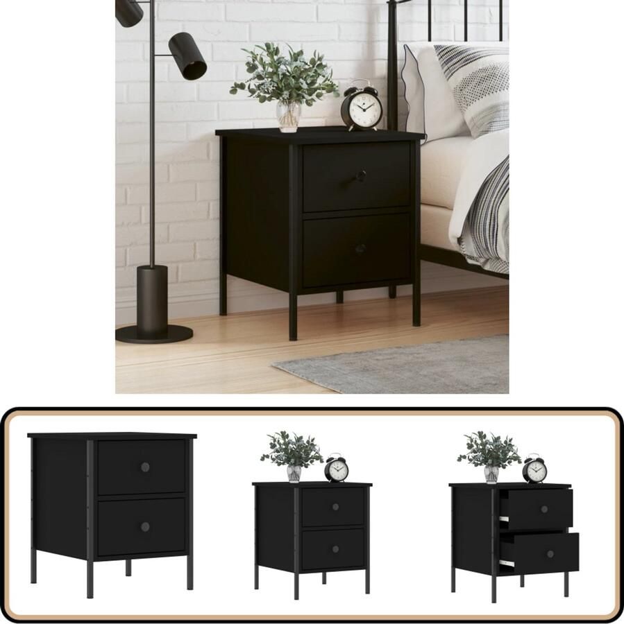 VidaXL Nachtkastje Bewerkt hout Zwart 40x42x50 cm Nachtkastje Industrieel Design Kast Slaapkamermeubels Zwarte Kleur