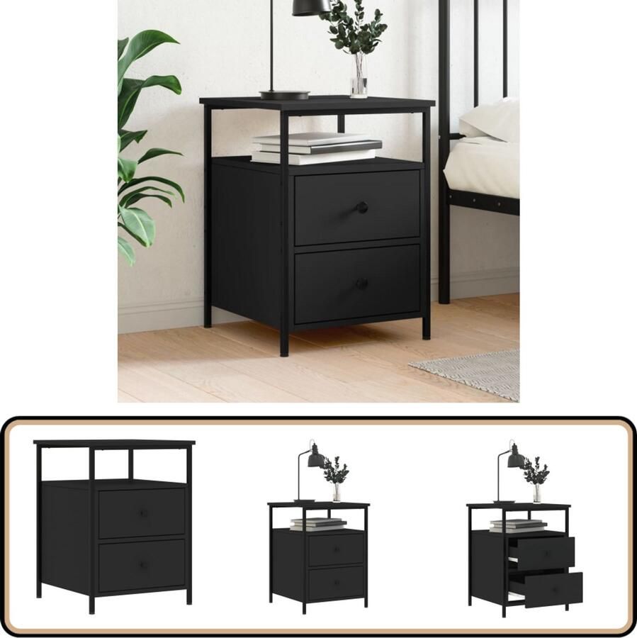 VidaXL Nachtkastje Bewerkt hout Zwart 44x45x60 cm Industriele Kast Nachtkastje Slaapkamer Meubel Houten Kast Zwarte Kast Industrieel Design