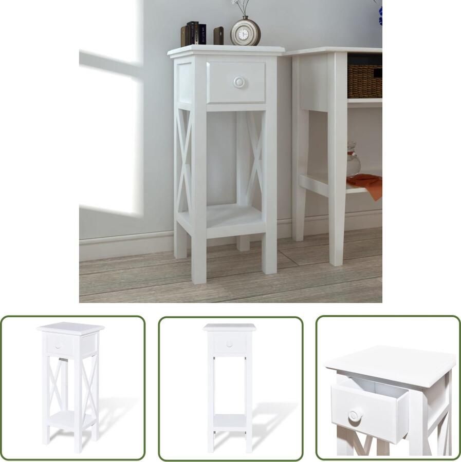 The Living Store Bijzettafel Grenenhout 27 x 27 x 65.5 cm Wit Bijzettafel Nachtkastje Houten Tafel Wit Meubel Living Room Furniture - Foto 2