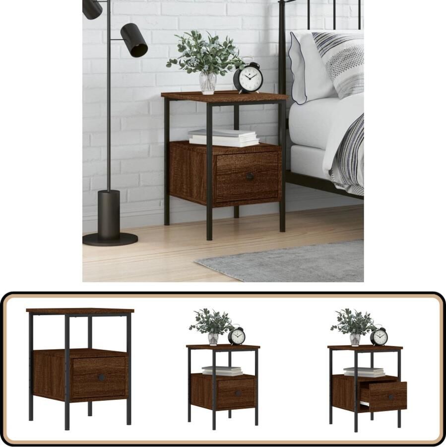 The Living Store Nachtkastje Houten Bruineiken 34 x 36 x 50 cm Stabiel en Duurzaam Nachtkastje Kast Slaapkamermeubel Houten Kast Bruine Kast - Foto 2
