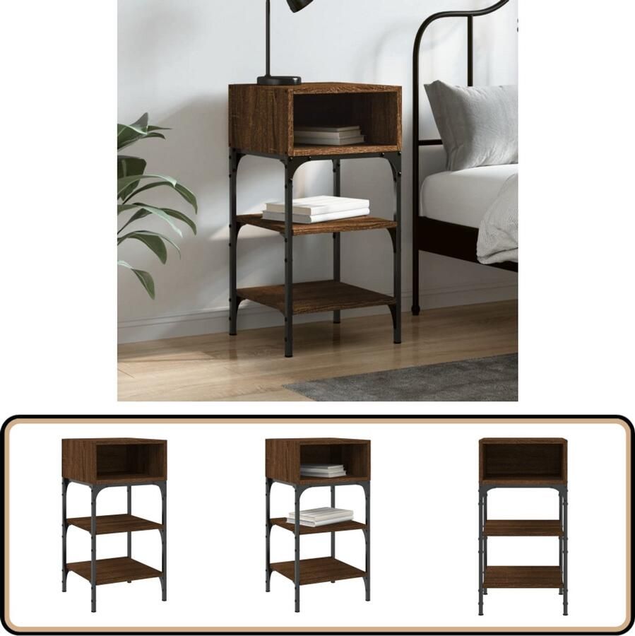 VidaXL Nachtkastje Bruin Eiken 35x35x70 cm Nachtkastje Bijzettafel Houten Kast Bruine Eiken Slaapkamervloeren Opbergruimte Stapelbaar