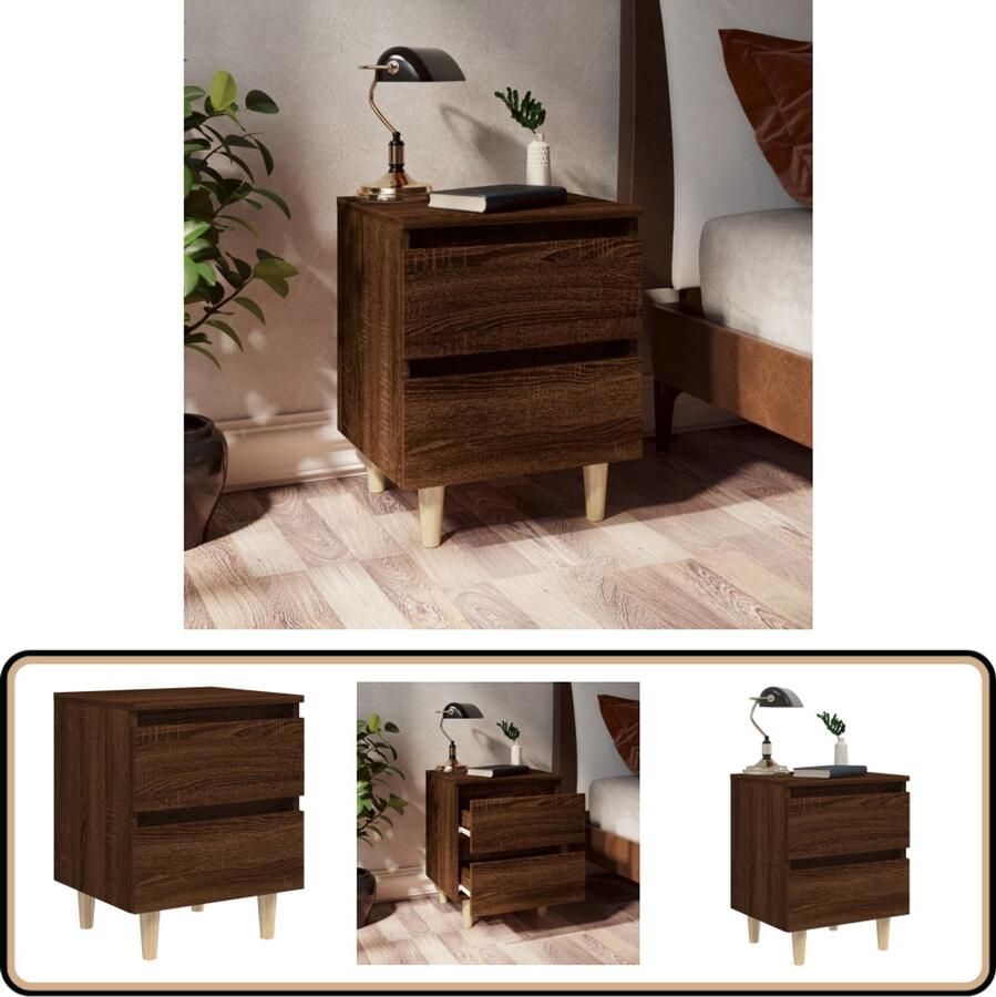 VidaXL Nachtkastje Bruin Eiken 40x35x50 cm Nachtkastje Scandinavisch Design Bruine Eiken Lade Slaapkamermeubilair