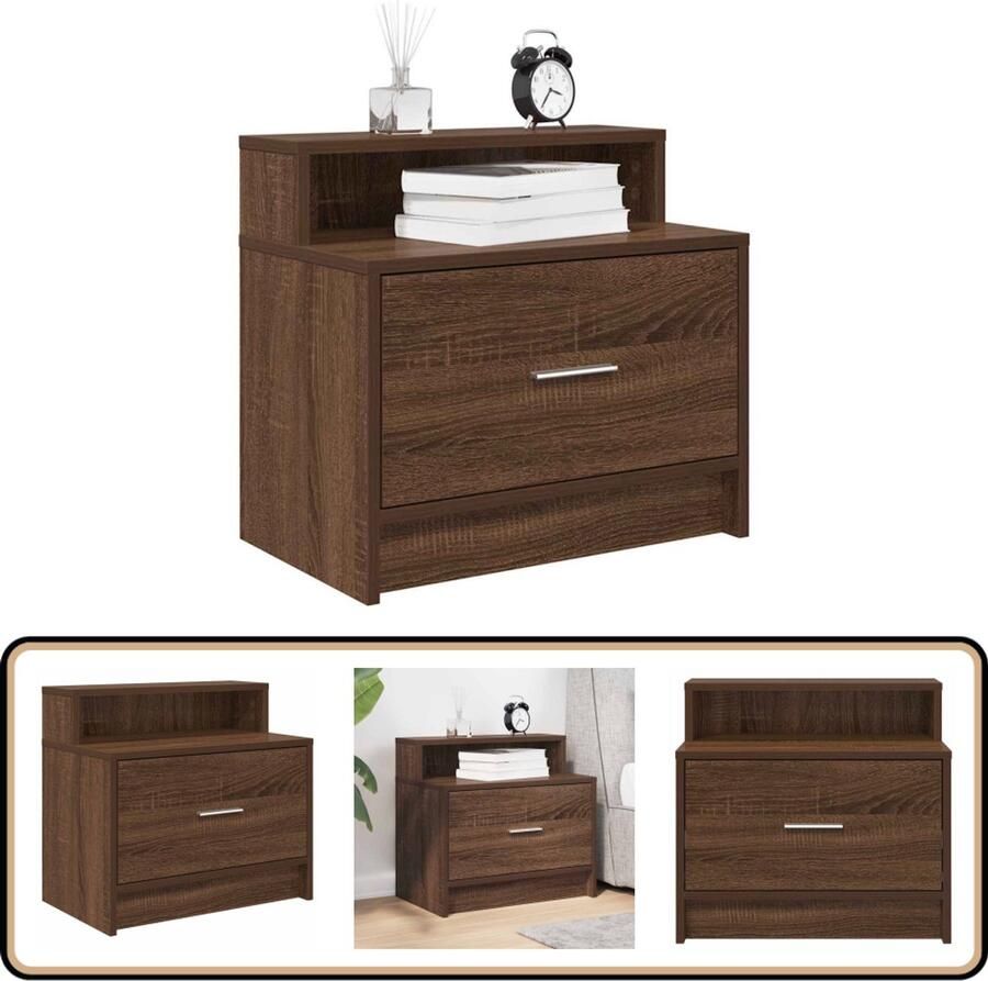 VidaXL Nachtkastje Bruin Eiken 51x31x47 cm 1 Lade Nachtkastje Nachtkastjes Bijzettafel Wandkastje