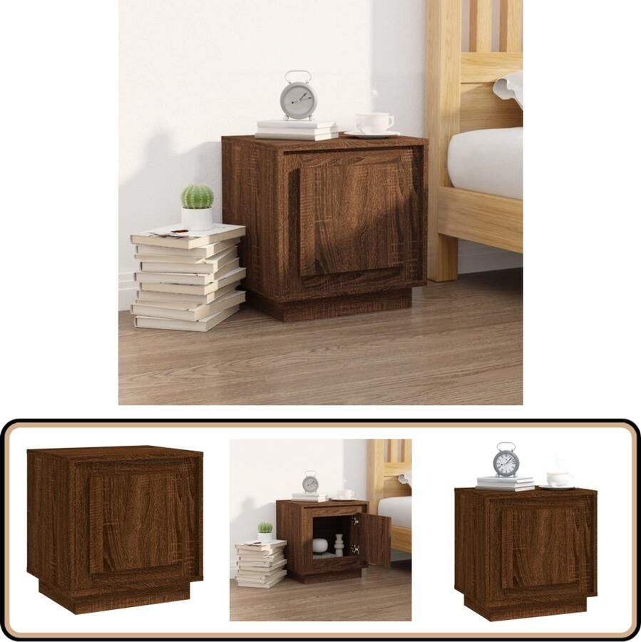 VidaXL Nachtkastje Bruin Eiken Bewerkt Hout 44x35x45 cm Nachtkaste Nachtkastje Houten Kasten Bruine Meubels Design Meubel