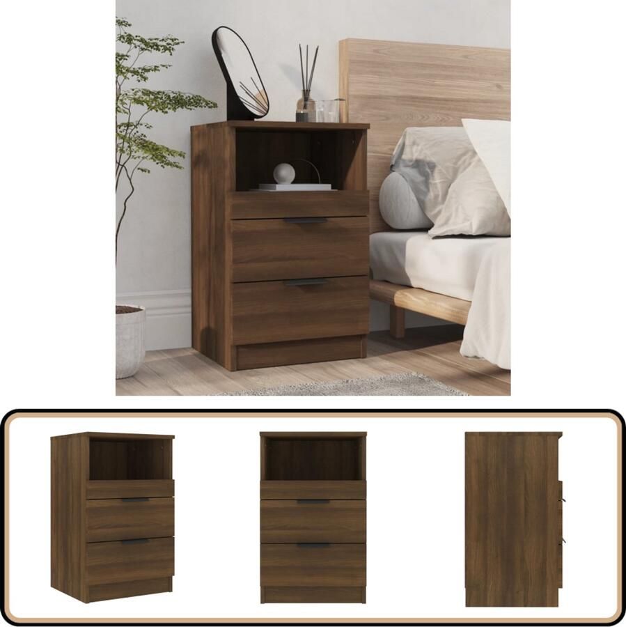 VidaXL Nachtkastje Bruin Eiken Bewerkt Hout Nachtkastje Kastje Slaapkamermeubel Houten Meubel Bruine Eiken