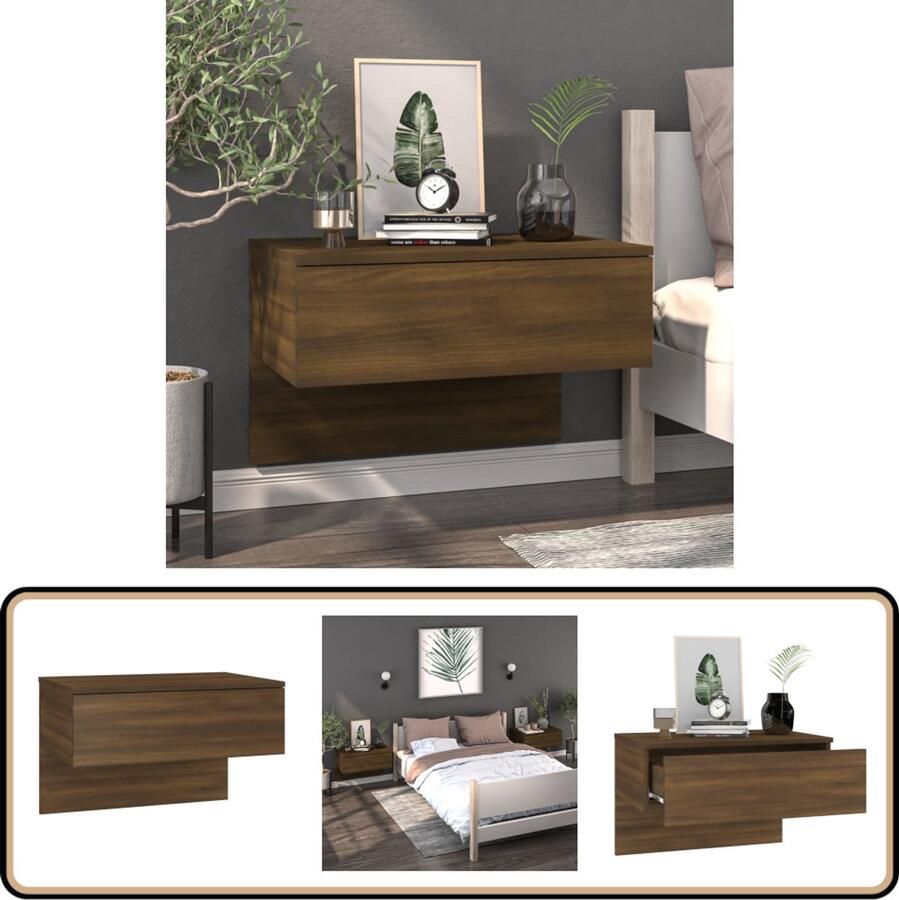 VidaXL Nachtkastje Bruin Eiken Wandgemonteerd Wandlamp Nachtlamp Bergruimte Badkamermeubel Houten Meubels Slaapkamerdecoratie Vintage Stijl