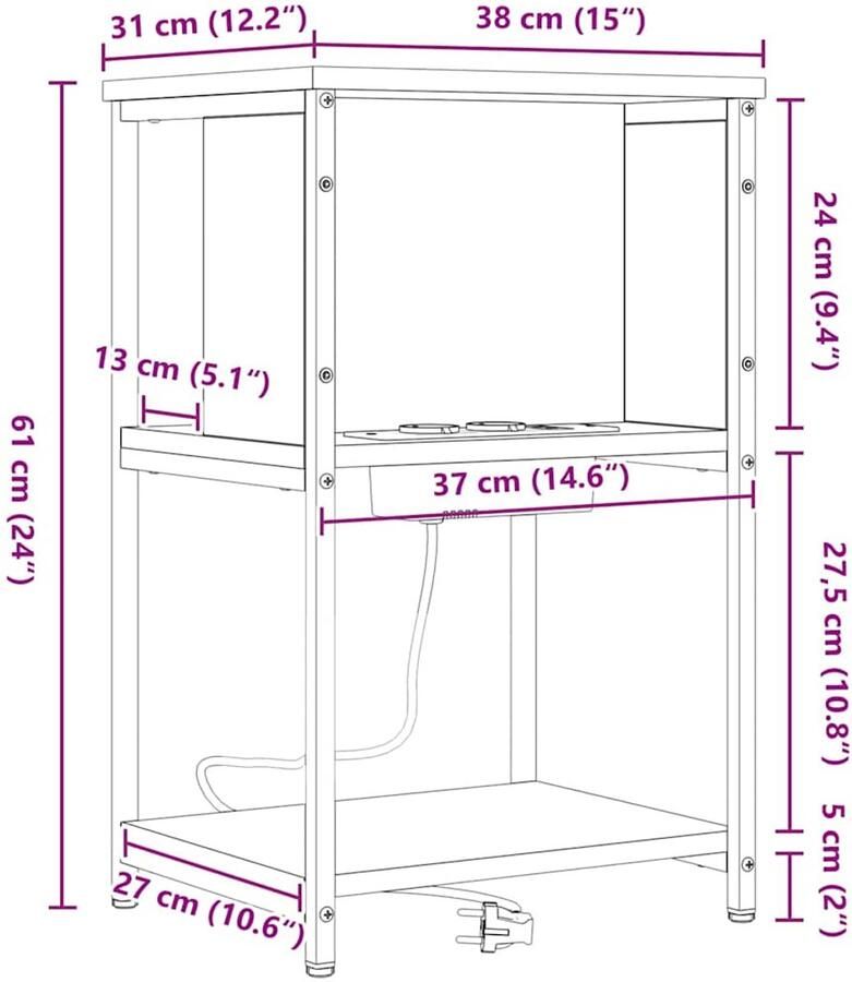 VidaXL Nachtkastje bruin eikenkleur 38 x 31 x 61 cm Bewerkt hout