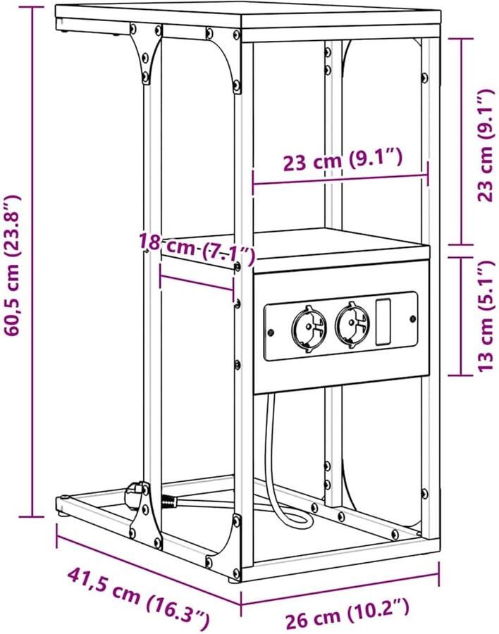 VidaXL Nachtkastje Gerookt eiken 41.5 x 26 x 60.5 cm Bewerkt hout