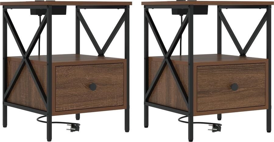 VidaXL Nachtkastje met lade 2 pcs bruin eikenkleur 41.5 x 40.5 x 55 cm