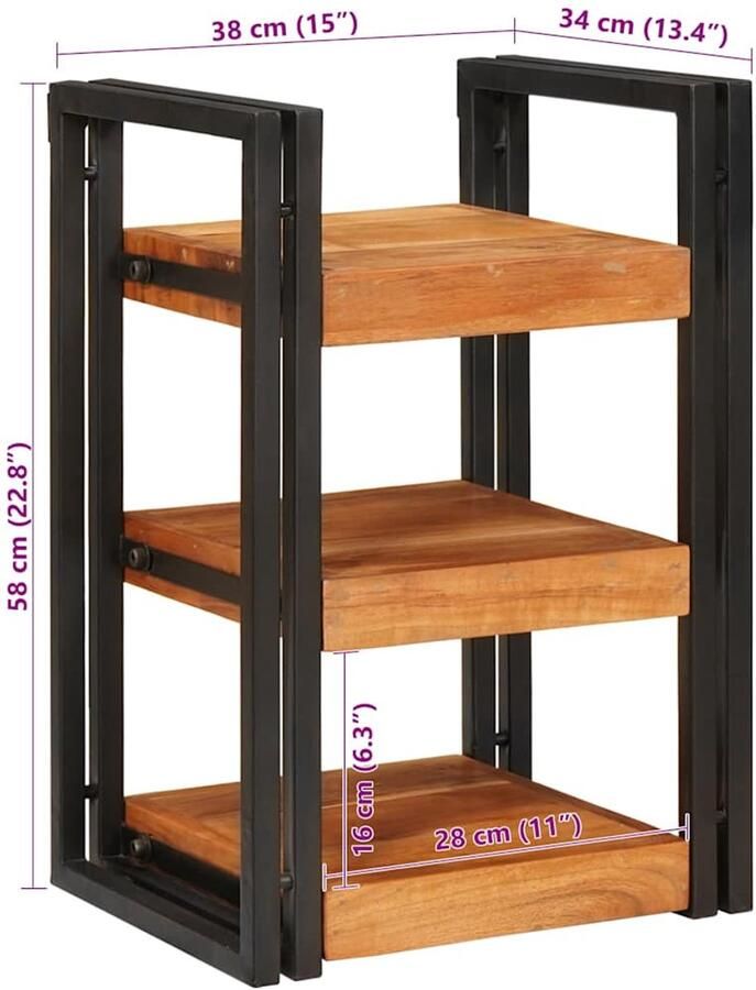 VidaXL Nachtkastje Bruin en zwart 38 x 33 x 58 cm Massief Acaciahout