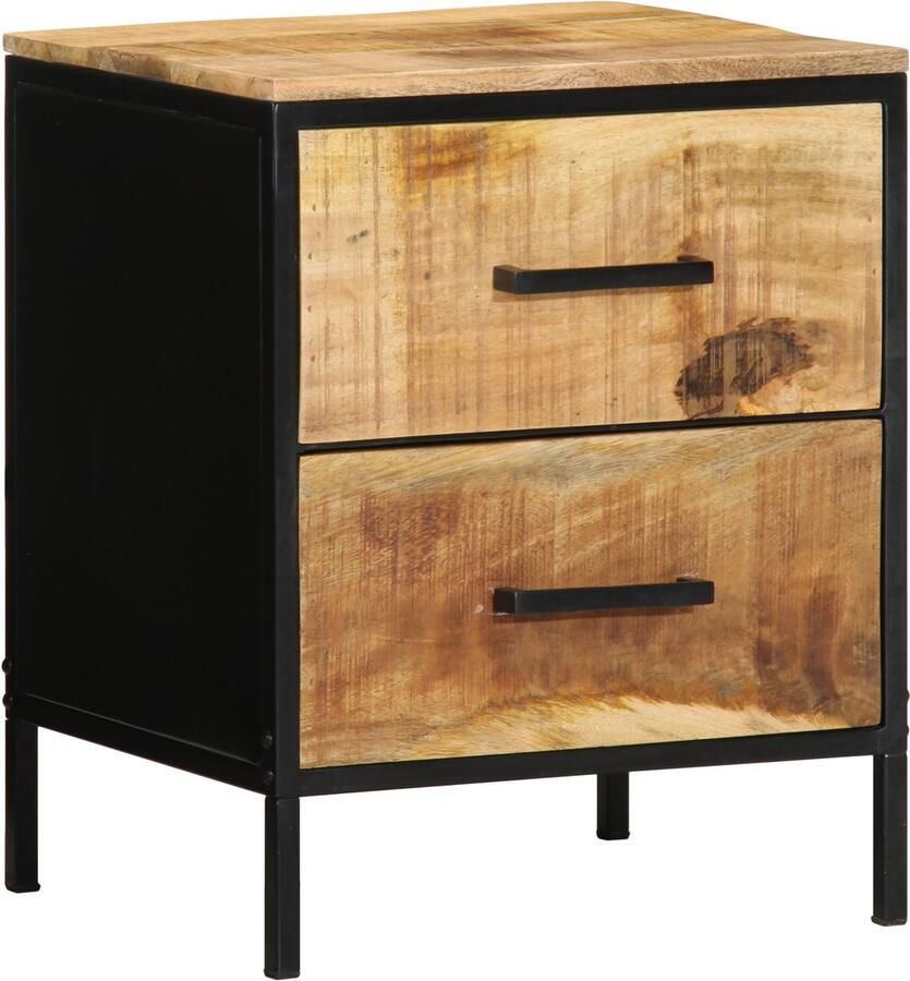 VidaXL Nachtkastje Bruin en zwart 40 x 35 x 50 cm massief mangohout