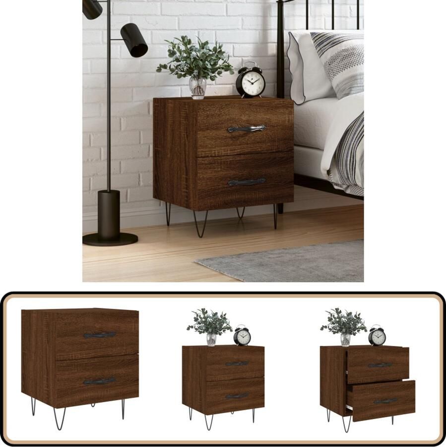 VidaXL Nachtkastje Bruineiken 40x35x47 5 cm Nachtkastje Kast Bijzettafel Houten Kast Bruine Eiken Bruine Kleur Modern Design Opbergruimte Display Functue