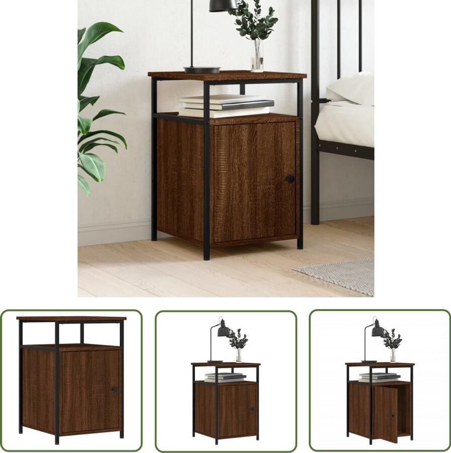 VidaXL Nachtkastje Bruineiken 40x42x60 cm Nachtkastje Kast Slaapkamermeubels Houten Meubel Bruine Kleur Vintage Stijl Industriële Stijl