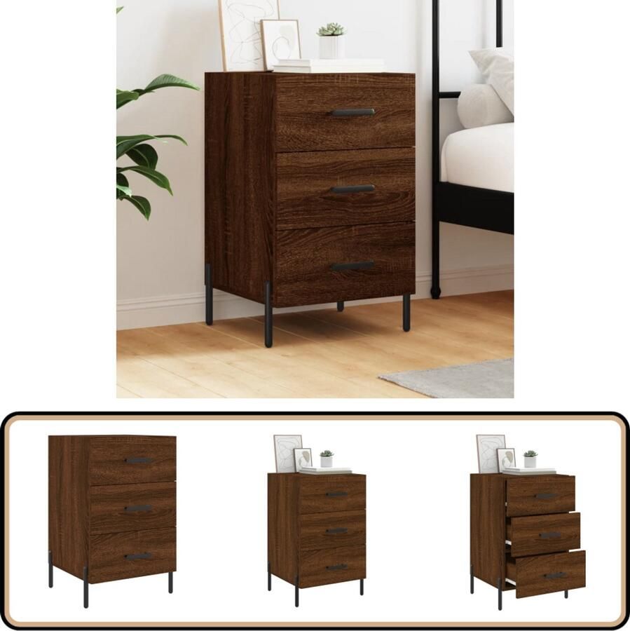 VidaXL Nachtkastje Bruineiken Bewerkt hout 40x40x66 cm Nachtkastje Kast Meubel Slaapkamerdecoratie Bruine Eiken Kleur