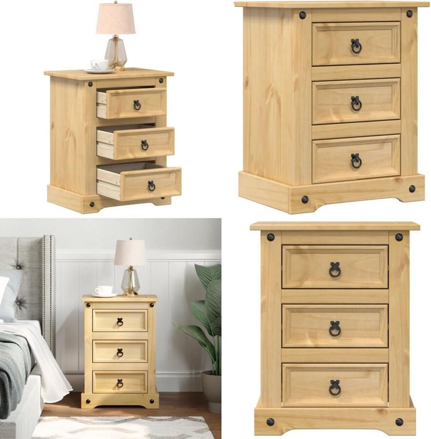VidaXL Nachtkastje Corona 53x39x66 cm massief grenenhout Nachtkastje Nachtkastjes Bijzettafel Wandkastje