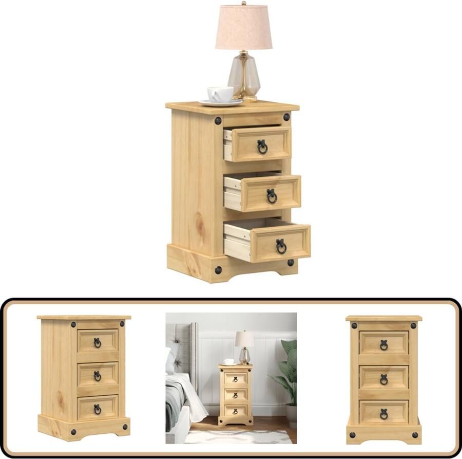 VidaXL Nachtkastje Corona Grenenhout 35x32 5x58 cm Nachtkastje Nachtlampje Slaapkamermeubel Kamerdecoratie Grenoblehouten Meubel