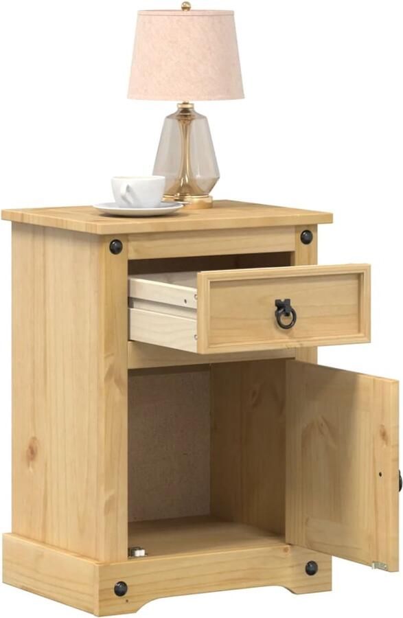 VidaXL Nachtkastje Corona Grenenhout 45x35x64 cm Nachtkastje Nachtlamp Slaapkamermeubel Kamerdecoratie Bruine Meubel