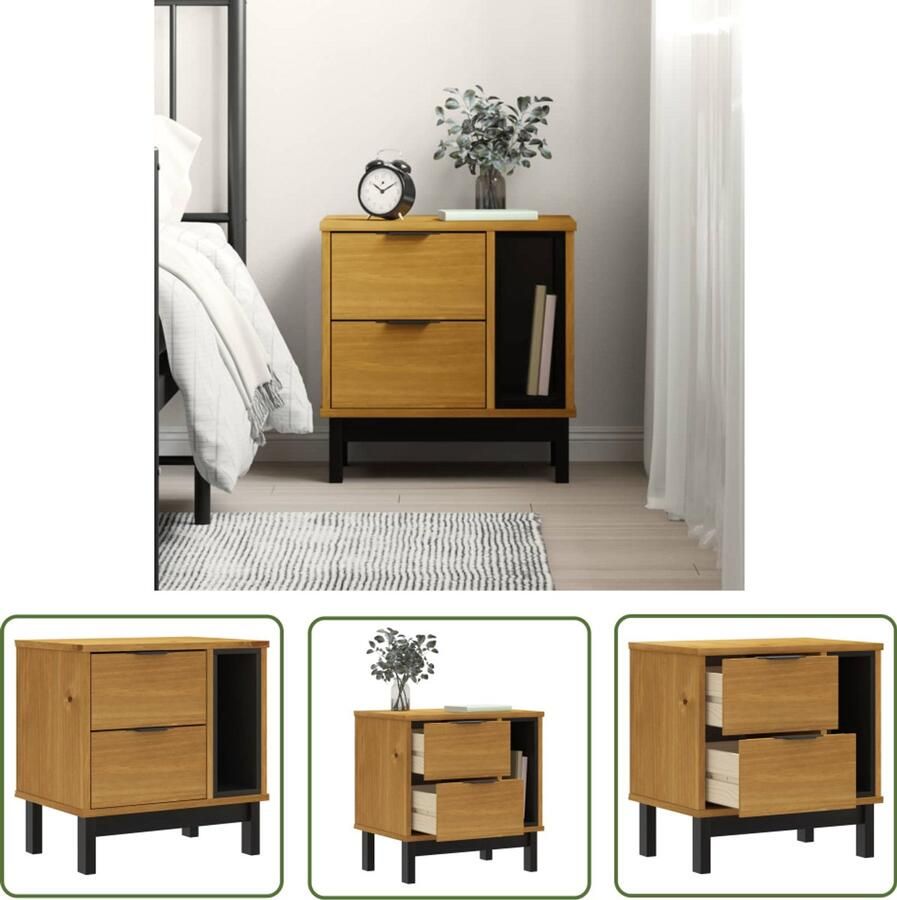 VidaXL Nachtkastje FLAM Grenenhout 49x35x50 cm Nachtkastje Kastje Slaapkamer Grenenhout Eiken Kleurig Vintage Landelijk Modern Decoratief Opbergruimte Multifunctioneel