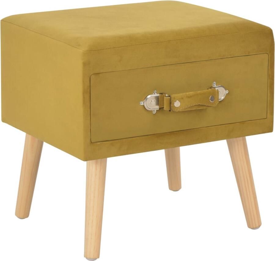 VidaXL Nachtkastje Fluweel Mosterdgeel 40x35x40 cm Nachtkastje Meubilair Slaapkamermeubilair Vintage Meubel Mustard Kleuren