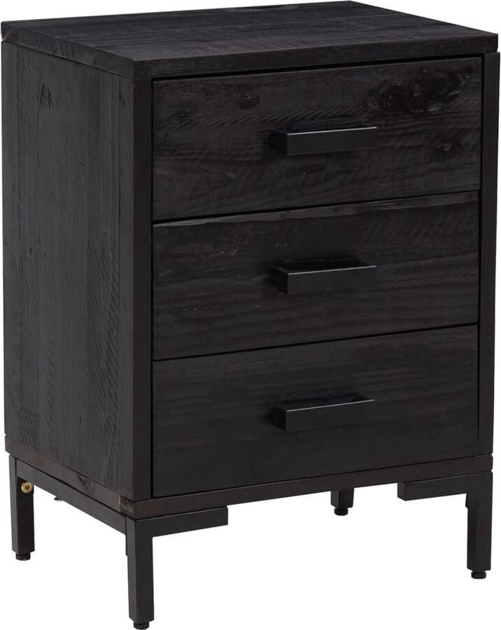 VidaXL Nachtkastje Gerecycled Grenenhout Zwart Nachtkastje Vintage Kast Industrieel Meubel Houten Nachtkastje Zwarte Kleur