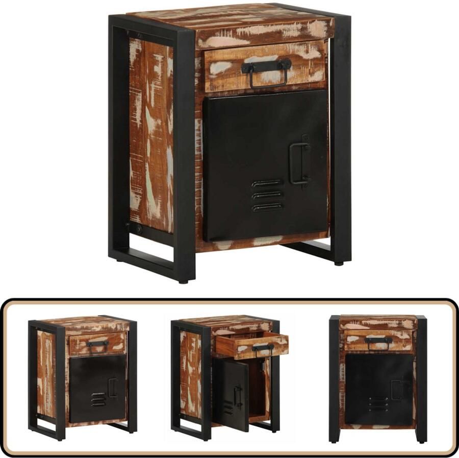 VidaXL Nachtkastje gerecycled hout 40x30x50 cm Nachtaandkast Bijzettafel Industriële Meubels Landelijke Meubels Vintage Meubels