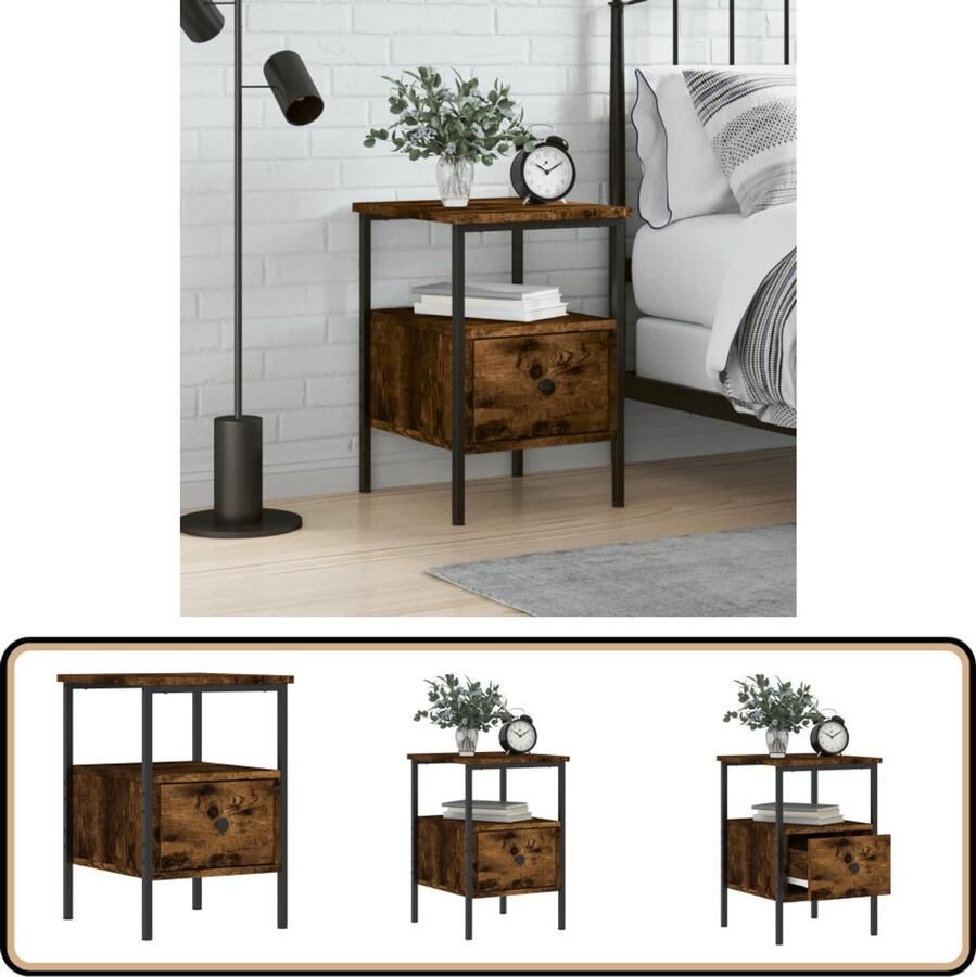 VidaXL Nachtkastje Gerookt Eiken 34x36x50 cm Nachtkastje Kast Slaapkamermeubels Houten Meubel Bruine Kast