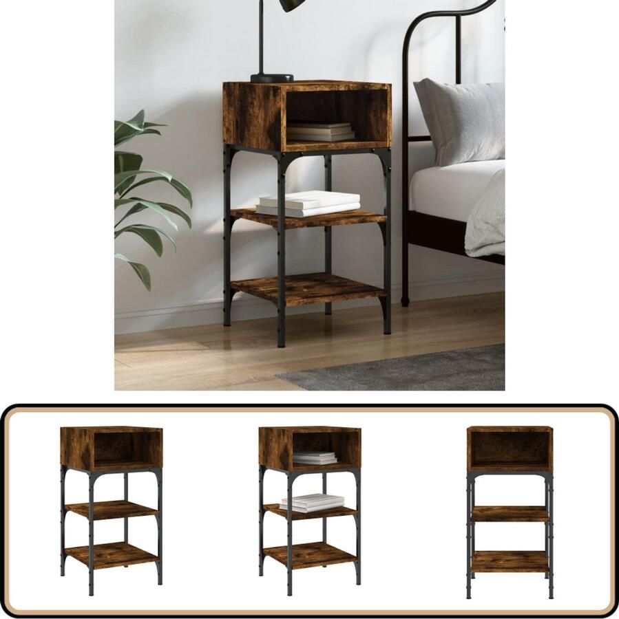 VidaXL Nachtkastje Gerookt Eiken 35x34 5x70 cm Nachtkastje Bruine Nachtkastjes Houten Nachtkastje Vintage Nachtkastje Slaapkamersdecoratie Bedroom Furniture Living Room Storage