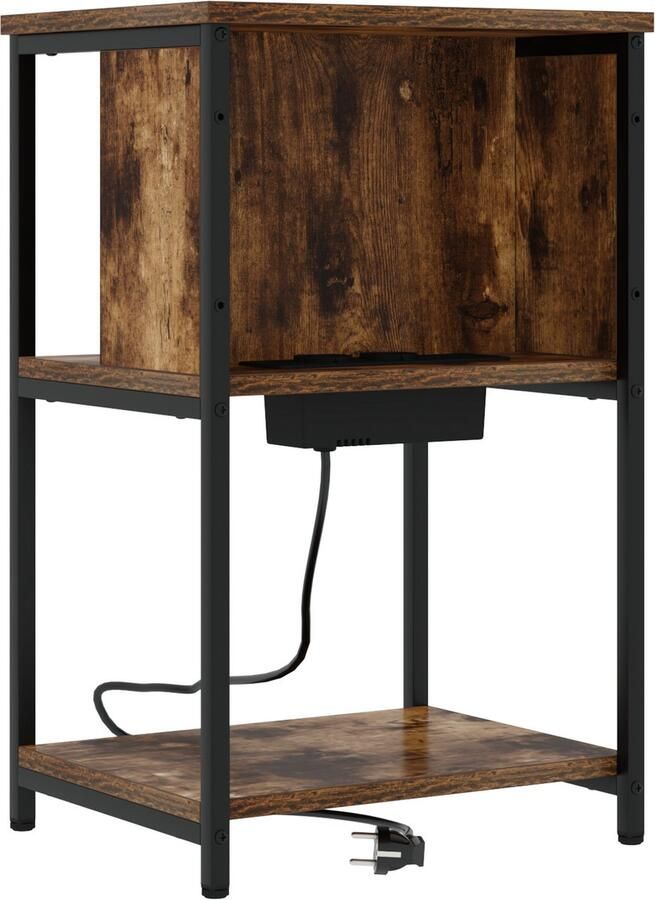 VidaXL Nachtkastje Gerookt eiken 38 x 31 x 61 cm Bewerkt hout