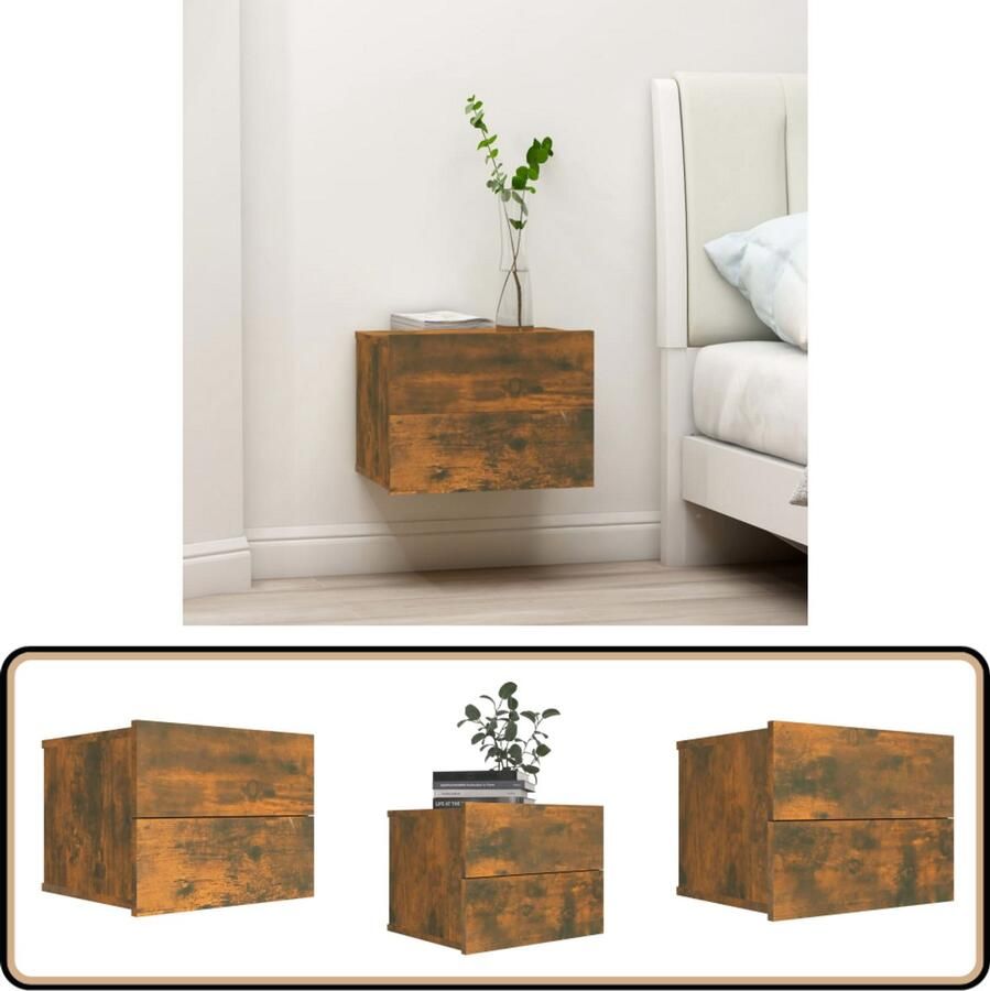 VidaXL Nachtkastje Gerookt Eiken 40x30x30 cm Nachtkastje Nachtaandacht Houten Kast Bergruimte Wandmontage Compact Rustiek Vintage Bruine Meubelen