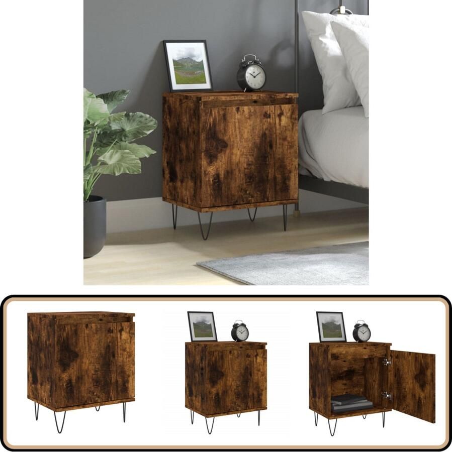 The Living Store Nachtkastje Elegant Meubelen Afmetingen- 40 x 30 x 50 cm Kleur- Gerookt eiken Nachtkastje Houten Nachtkastje Bruine Nachtkastje Vintage Nachtkastje Kamermeubel - Foto 2