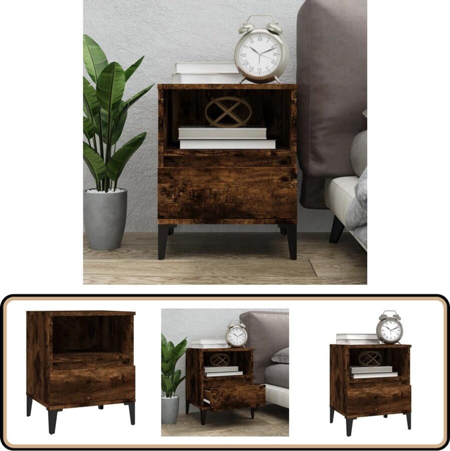 VidaXL Nachtkastje Gerookt Eiken 40x35x50 cm Nachtkastje Kast Bedsidetable Slaapkamermeubilair Industrieel Meubilair