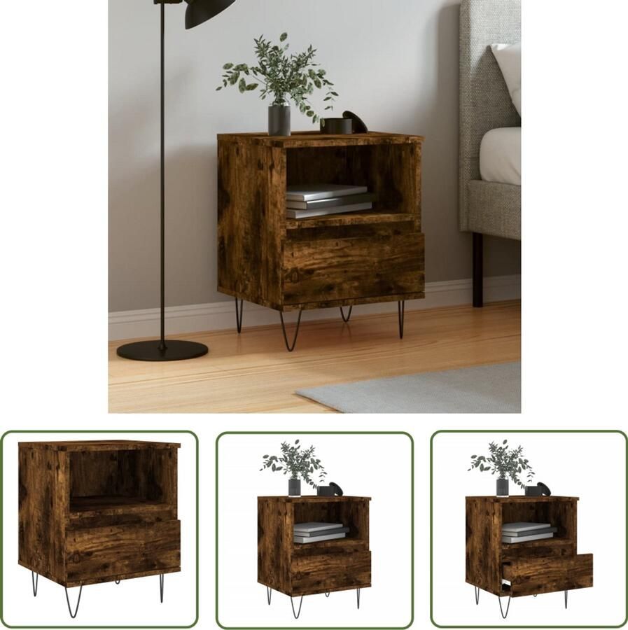 VidaXL Nachtkastje Gerookt Eiken 40x35x50 cm Nachtkastje Kastje Houten Nachtlamptafel Slaapkamersdecoratie Bergruimte Bruine Kamer Accessoires Landelijke Woonstijl